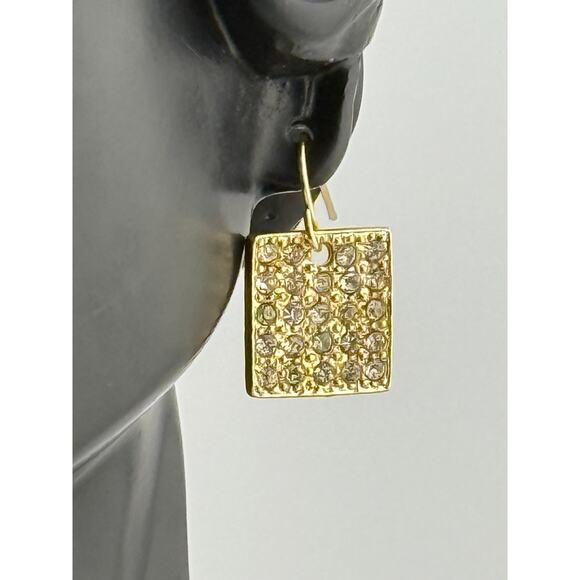 Karine Sultan 24K Gold Plated Square Pave Dangle Earrings - Picture 2 of 3